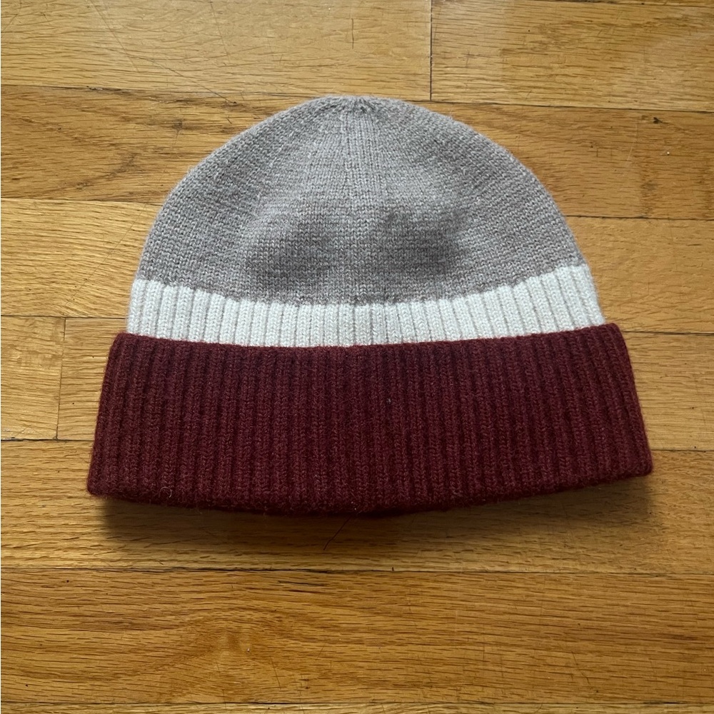 Colorblock stripe ribbed fold over cuffed beanie